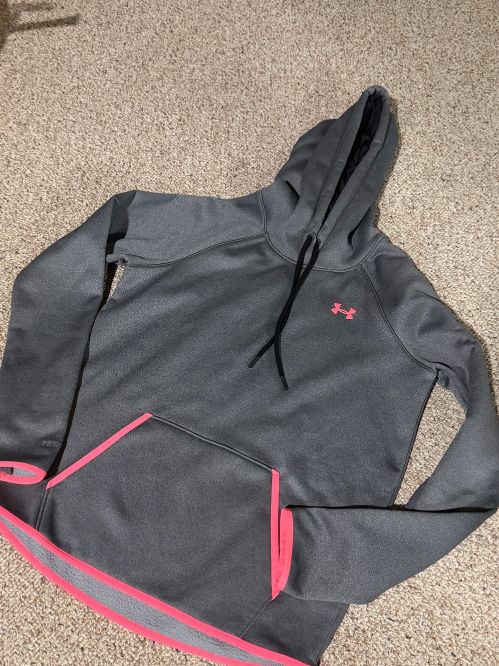 Under Armour Women's Dark Gray Hooded Pullover with Pink Accents